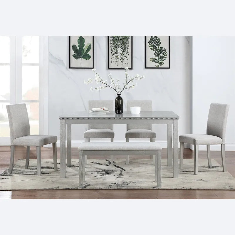 Table de salle à manger rectangulaire en bois avec banc et 4 chaises