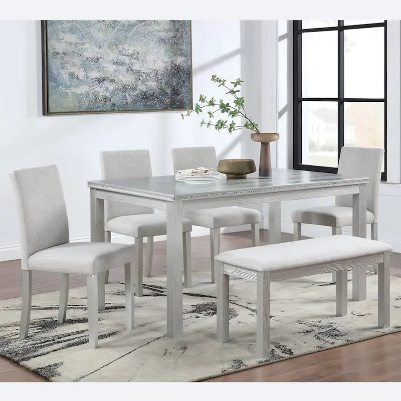 Wooden Dining Rectangular Table with Bench and 4 Chairs