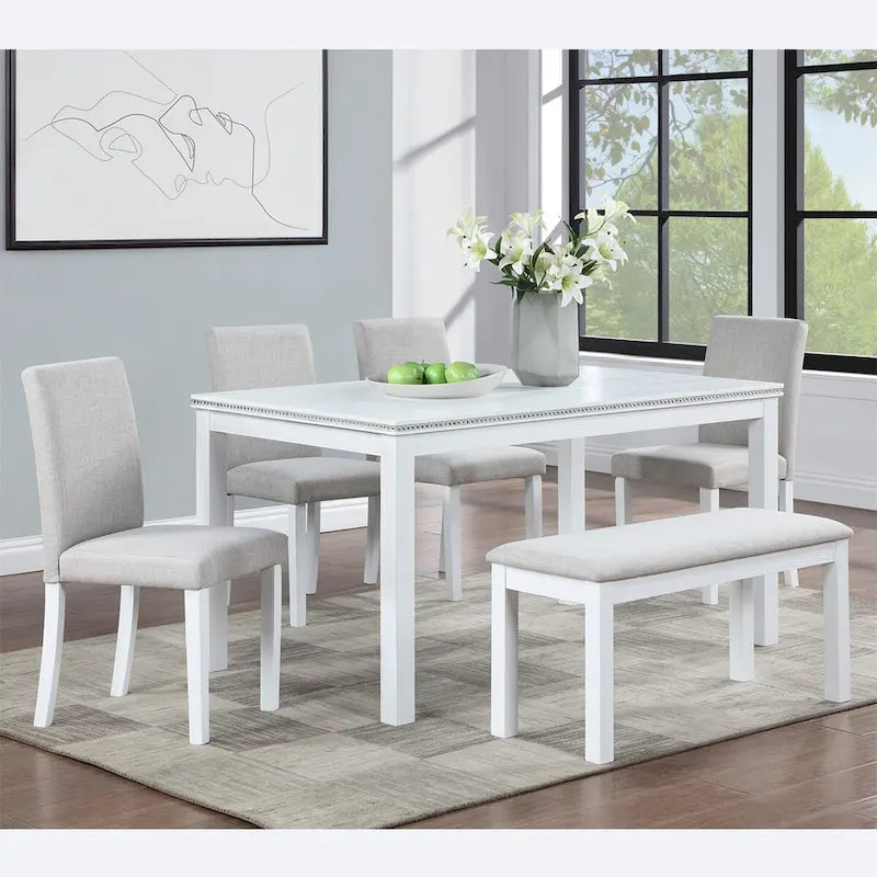 Table de salle à manger rectangulaire en bois avec banc et 4 chaises