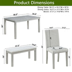 Table de salle à manger rectangulaire en bois avec banc et 4 chaises