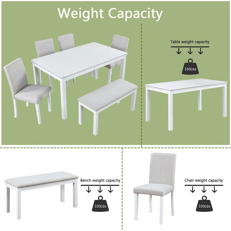 Table de salle à manger rectangulaire en bois avec banc et 4 chaises