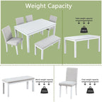 Table de salle à manger rectangulaire en bois avec banc et 4 chaises