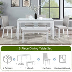Table de salle à manger rectangulaire en bois avec banc et 4 chaises