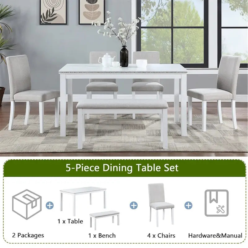 Table de salle à manger rectangulaire en bois avec banc et 4 chaises
