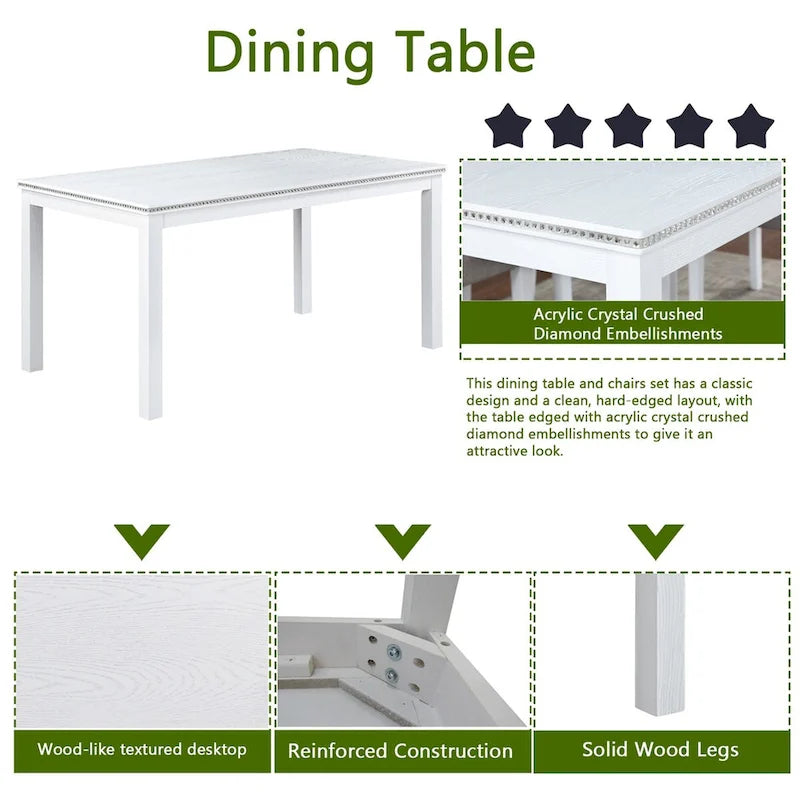 Table de salle à manger rectangulaire en bois avec banc et 4 chaises