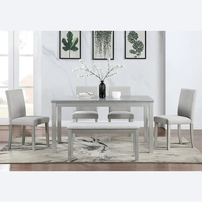 Table de salle à manger rectangulaire en bois avec banc et 4 chaises