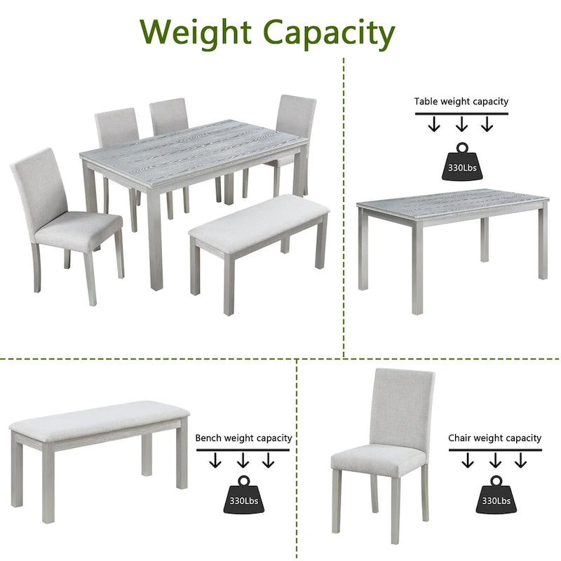 Table de salle à manger rectangulaire en bois avec banc et 4 chaises