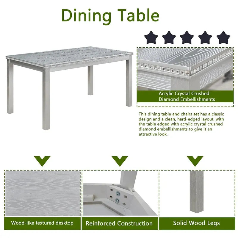 Table de salle à manger rectangulaire en bois avec banc et 4 chaises