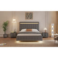 Cadre de lit flottant Queen Size avec lumières LED, tête et pied de lit rembourrés, sommier à lattes en bois, montage facile