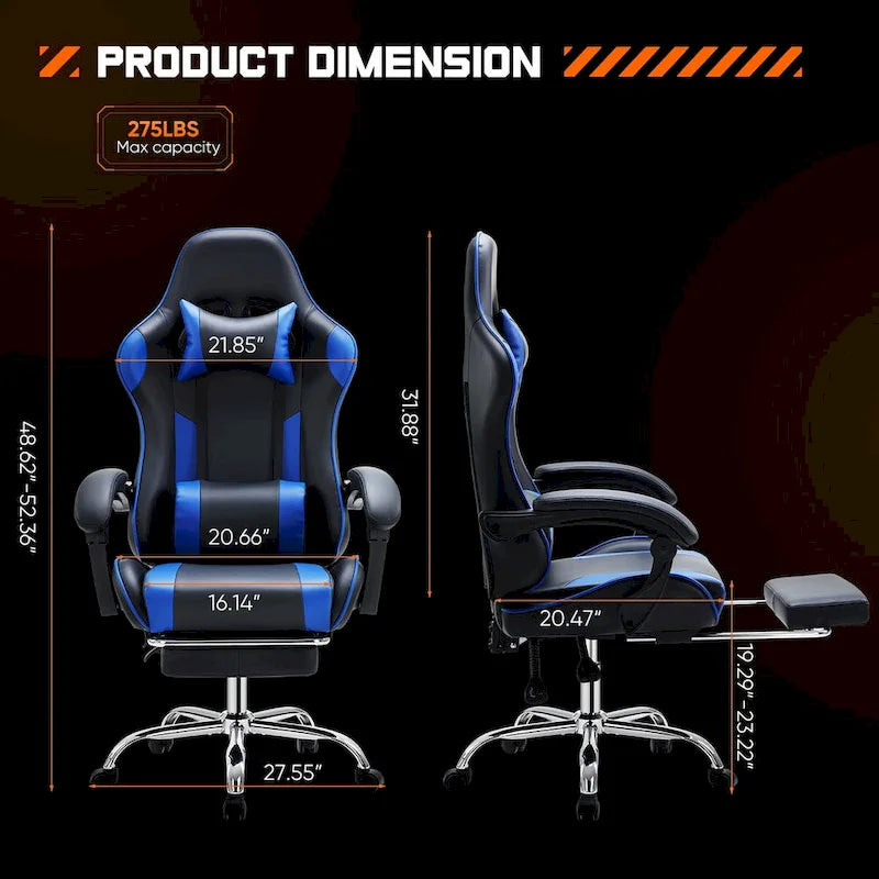 Chaise de bureau pivotante en cuir PU pour jeux vidéo