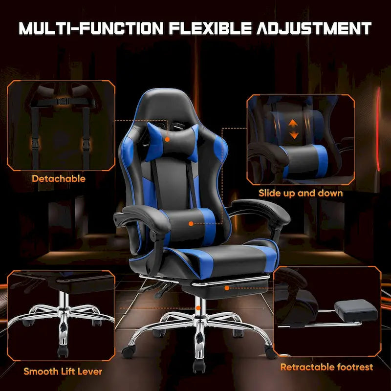 Chaise de bureau pivotante en cuir PU pour jeux vidéo