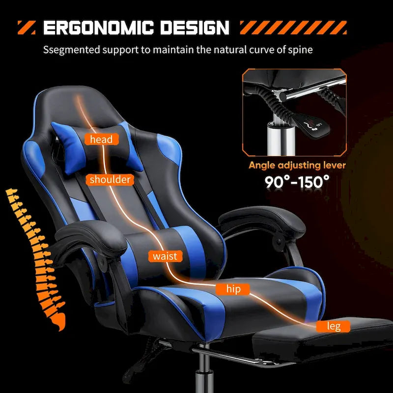 Chaise de bureau pivotante en cuir PU pour jeux vidéo