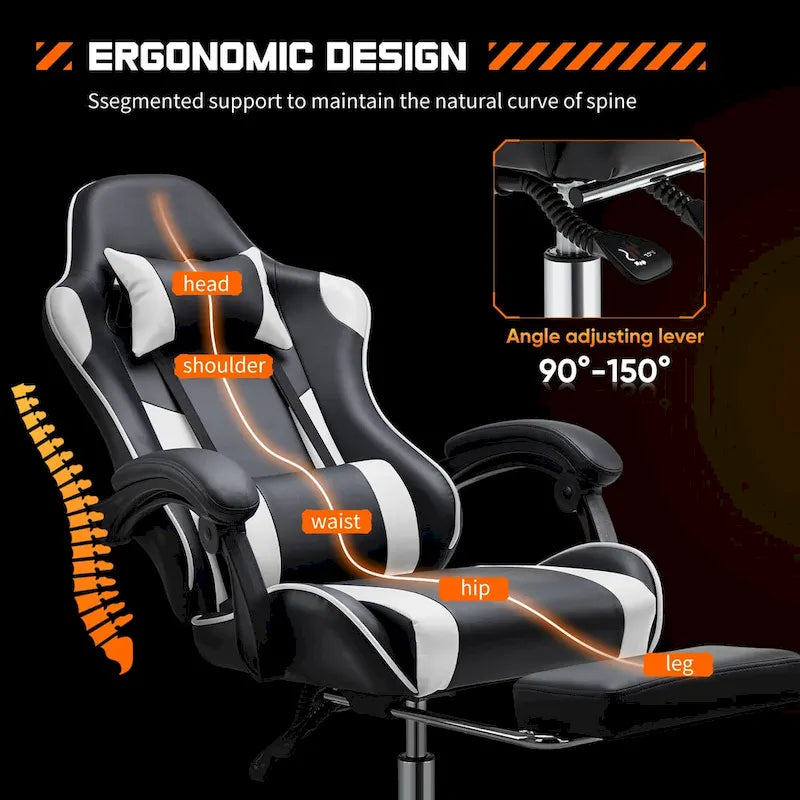 Chaise de bureau pivotante en cuir PU pour jeux vidéo