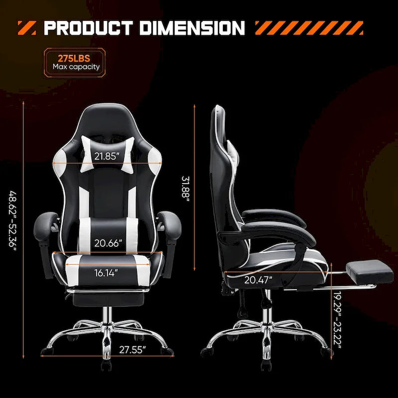 Chaise de bureau pivotante en cuir PU pour jeux vidéo