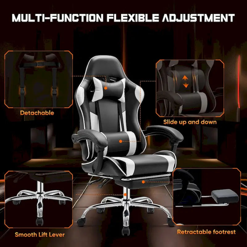 Chaise de bureau pivotante en cuir PU pour jeux vidéo
