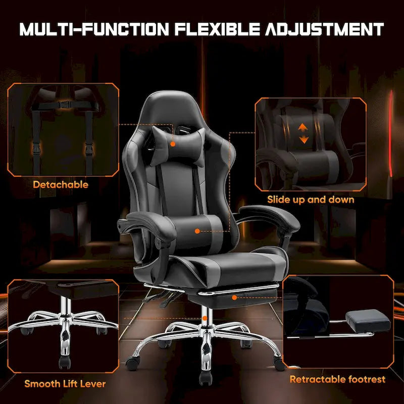 Chaise de bureau pivotante en cuir PU pour jeux vidéo