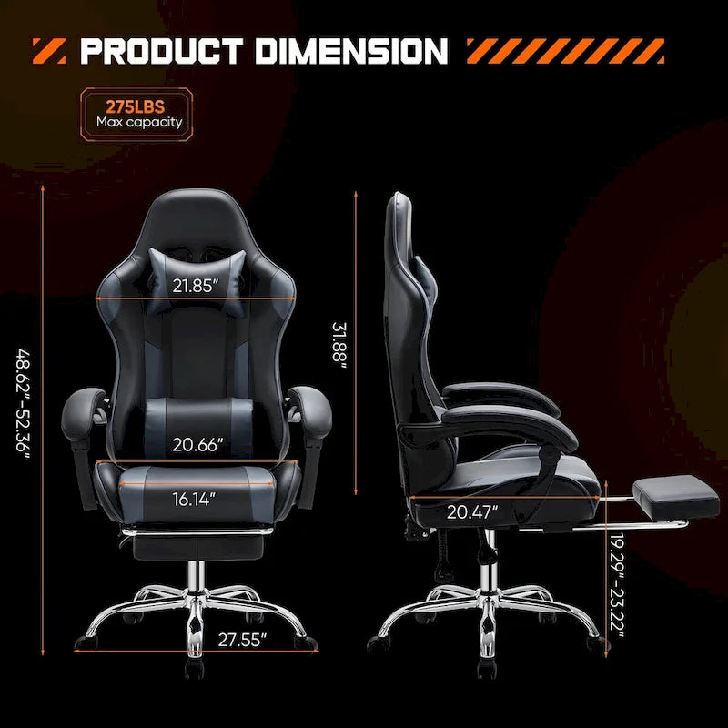 Chaise de bureau pivotante en cuir PU pour jeux vidéo