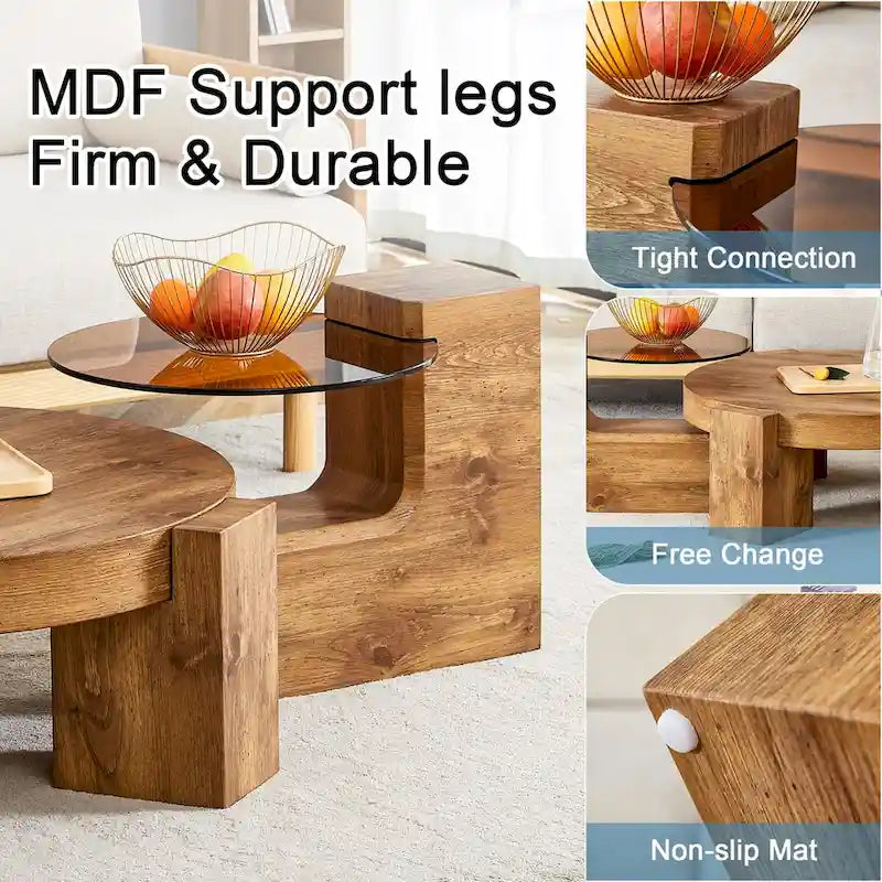 La table basse double plateau détachable, grâce à sa conception détachable, offre une plus grande flexibilité d'utilisation de l'espace.