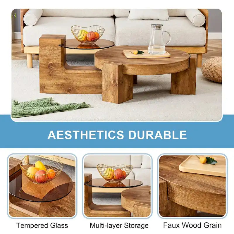 La table basse double plateau détachable, grâce à sa conception détachable, offre une plus grande flexibilité d'utilisation de l'espace.