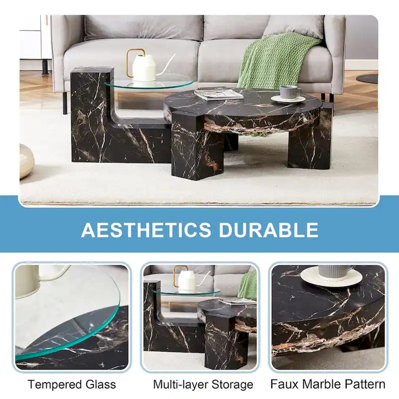 La table basse double plateau détachable, grâce à sa conception détachable, offre une plus grande flexibilité d'utilisation de l'espace.