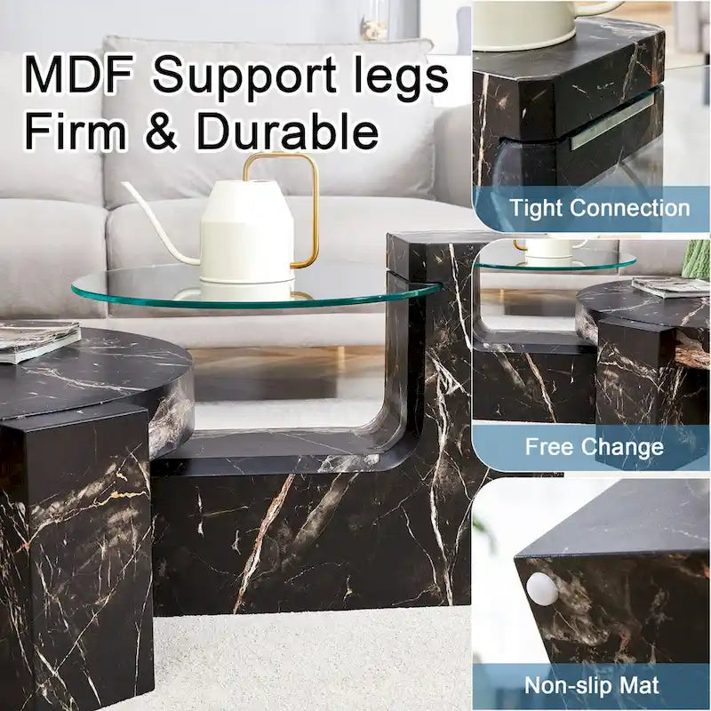 La table basse double plateau détachable, grâce à sa conception détachable, offre une plus grande flexibilité d'utilisation de l'espace.