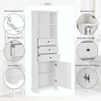 Armoire de rangement haute avec 3 tiroirs et étagères réglables pour salle de bain