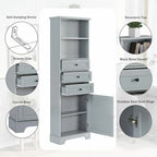 Armoire de rangement haute avec 3 tiroirs et étagères réglables pour salle de bain