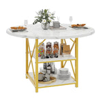 Table de salle à manger ronde Moasis avec étagères de rangement et pieds en métal, pour 4 à 6 personnes, idéale pour le salon ou la salle à manger.