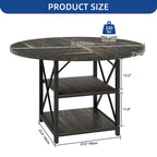 Table de salle à manger ronde Moasis avec étagères de rangement et pieds en métal, pour 4 à 6 personnes, idéale pour le salon ou la salle à manger.
