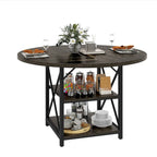 Table de salle à manger ronde Moasis avec étagères de rangement et pieds en métal, pour 4 à 6 personnes, idéale pour le salon ou la salle à manger.
