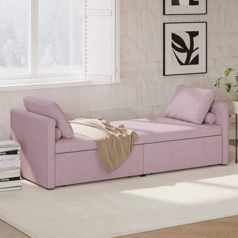 Lit de jour moderne avec méridienne, petit lit de jour simple avec 2 tiroirs, sans matelas, idéal pour le salon et le bureau à domicile.