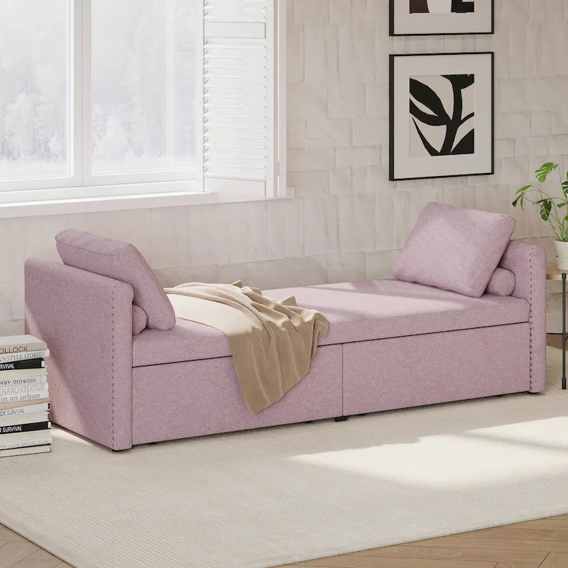 Lit de jour moderne avec méridienne, petit lit de jour simple avec 2 tiroirs, sans matelas, idéal pour le salon et le bureau à domicile.