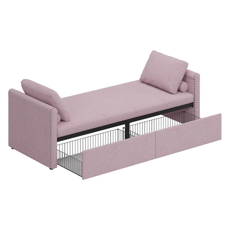 Lit de jour moderne avec méridienne, petit lit de jour simple avec 2 tiroirs, sans matelas, idéal pour le salon et le bureau à domicile.