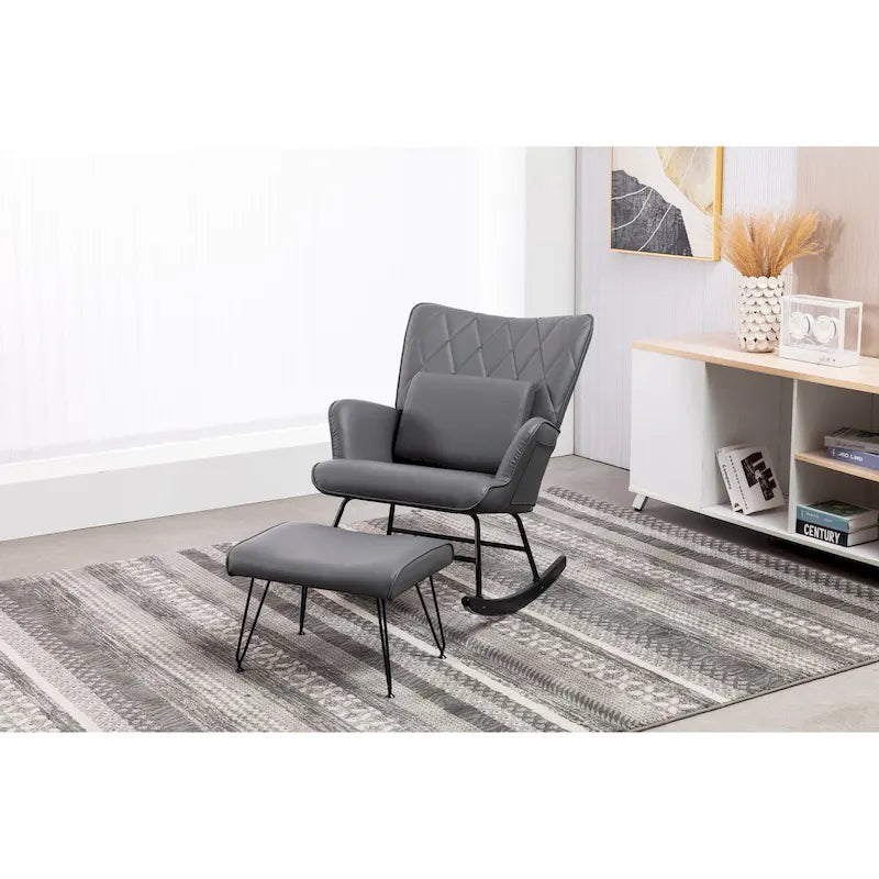 Fauteuil à bascule, fauteuil berçant, fauteuil d'appoint à bascule avec coussin lombaire et repose-pieds pour chambre d'enfant/salon/chambre à coucher