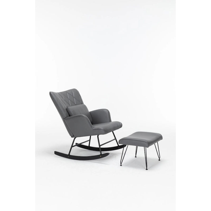 Fauteuil à bascule, fauteuil berçant, fauteuil d'appoint à bascule avec coussin lombaire et repose-pieds pour chambre d'enfant/salon/chambre à coucher