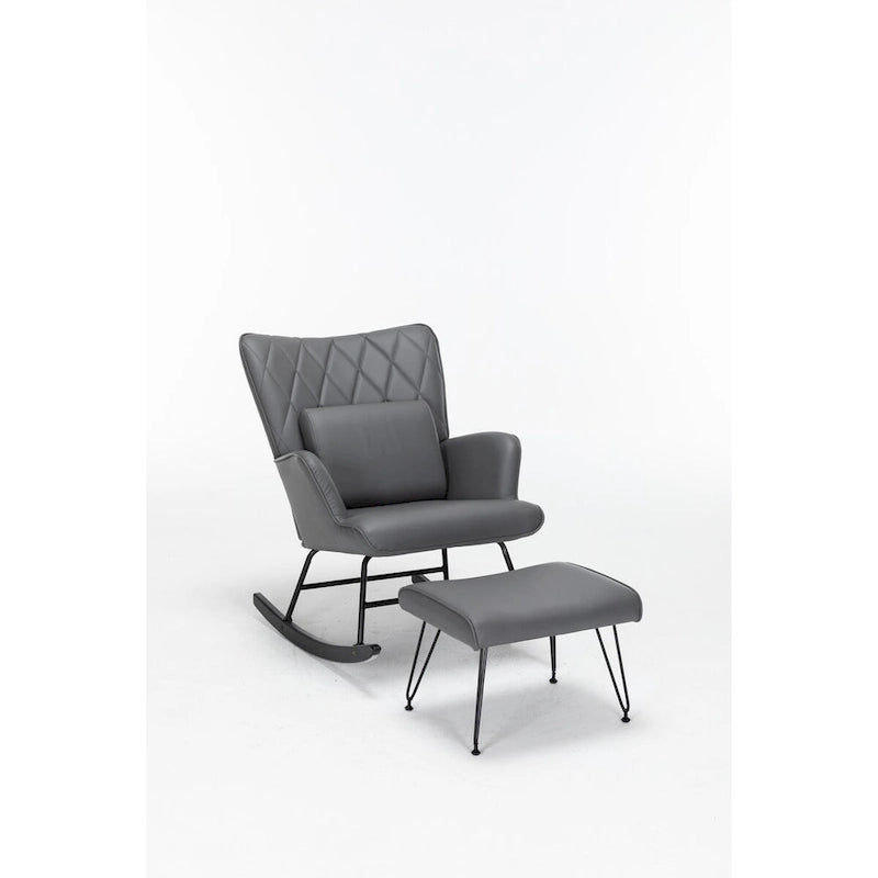 Fauteuil à bascule, fauteuil berçant, fauteuil d'appoint à bascule avec coussin lombaire et repose-pieds pour chambre d'enfant/salon/chambre à coucher