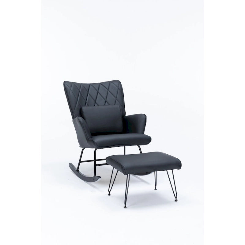 Fauteuil à bascule, fauteuil berçant, fauteuil d'appoint à bascule avec coussin lombaire et repose-pieds pour chambre d'enfant/salon/chambre à coucher