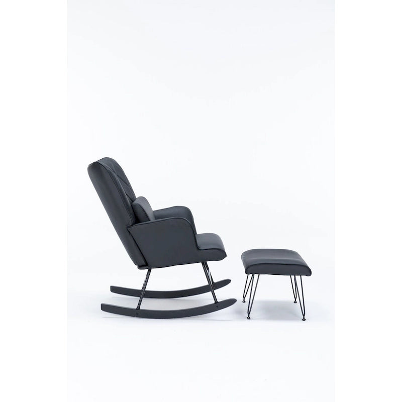 Fauteuil à bascule, fauteuil berçant, fauteuil d'appoint à bascule avec coussin lombaire et repose-pieds pour chambre d'enfant/salon/chambre à coucher