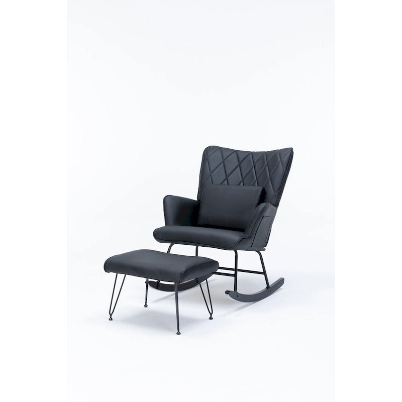 Fauteuil à bascule, fauteuil berçant, fauteuil d'appoint à bascule avec coussin lombaire et repose-pieds pour chambre d'enfant/salon/chambre à coucher
