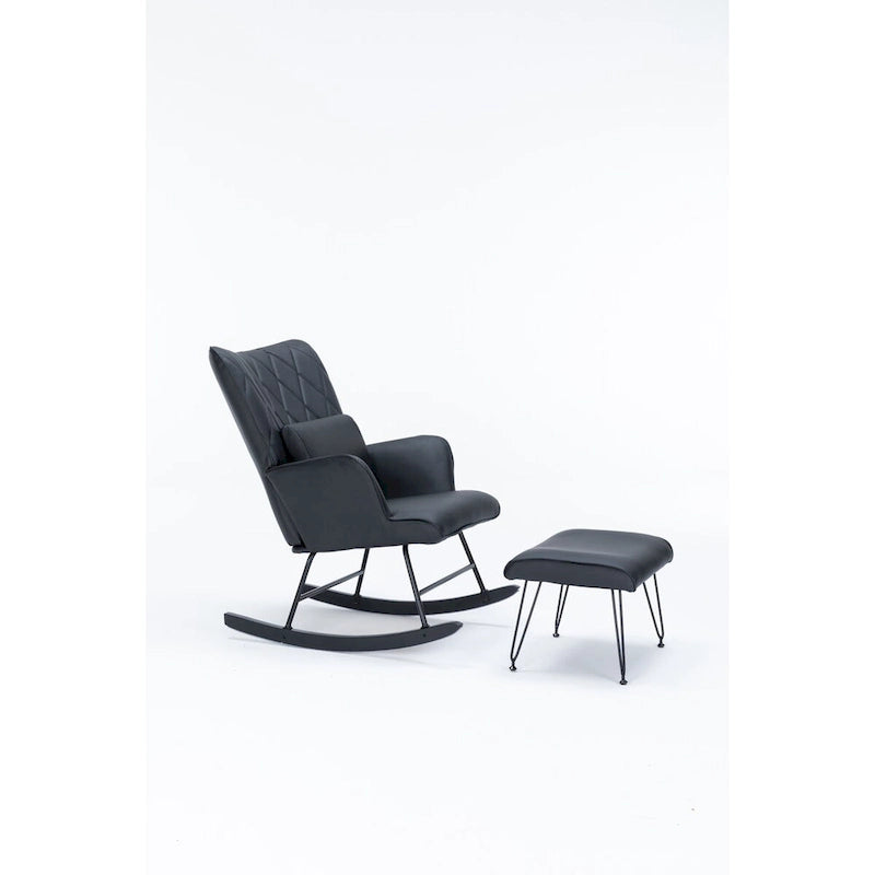 Fauteuil à bascule, fauteuil berçant, fauteuil d'appoint à bascule avec coussin lombaire et repose-pieds pour chambre d'enfant/salon/chambre à coucher