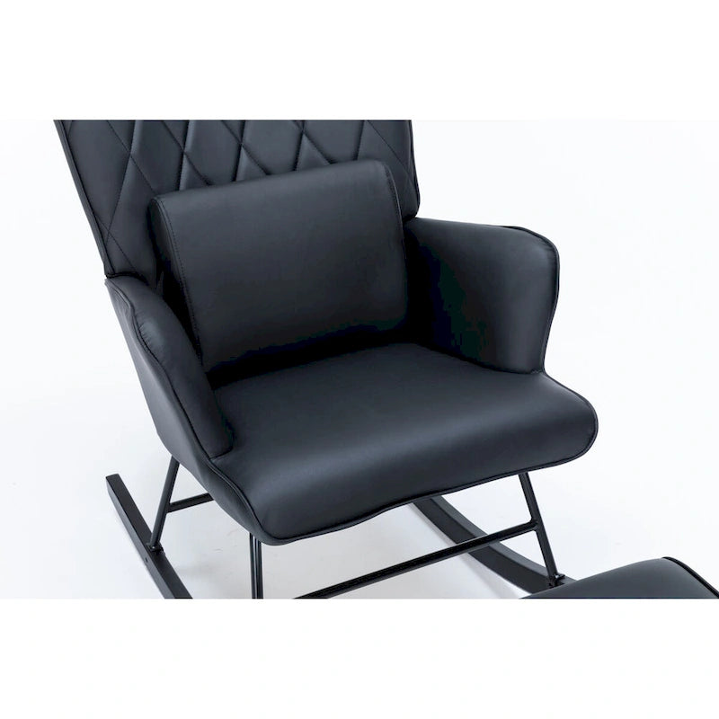 Fauteuil à bascule, fauteuil berçant, fauteuil d'appoint à bascule avec coussin lombaire et repose-pieds pour chambre d'enfant/salon/chambre à coucher