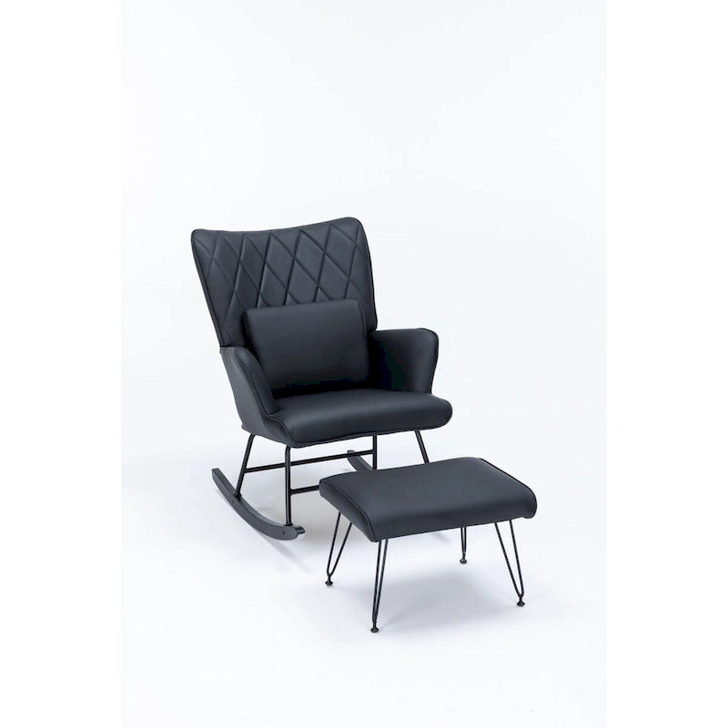 Fauteuil à bascule, fauteuil berçant, fauteuil d'appoint à bascule avec coussin lombaire et repose-pieds pour chambre d'enfant/salon/chambre à coucher