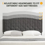 Cadre de lit plateforme rembourré avec tête de lit capitonnée à boutons réglables et garniture cloutée
