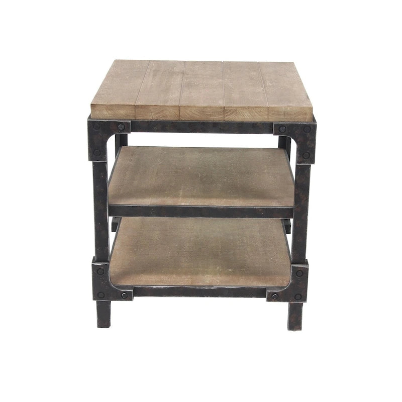 Table d'appoint d'appoint en bois à 2 étagères - Brun - Roche River Decor