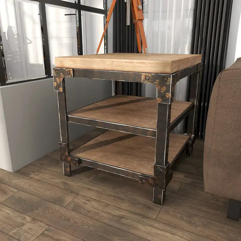 Table d'appoint d'appoint en bois à 2 étagères - Brun - Roche River Decor