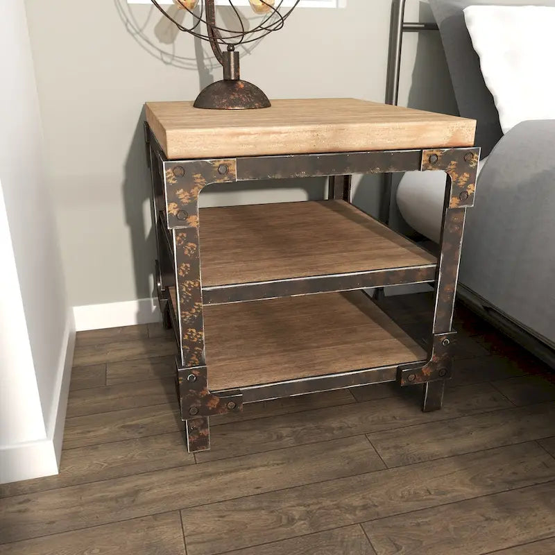 Table d'appoint d'appoint en bois à 2 étagères - Brun - Roche River Decor