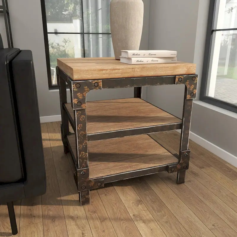 Table d'appoint d'appoint en bois à 2 étagères - Brun - Roche River Decor