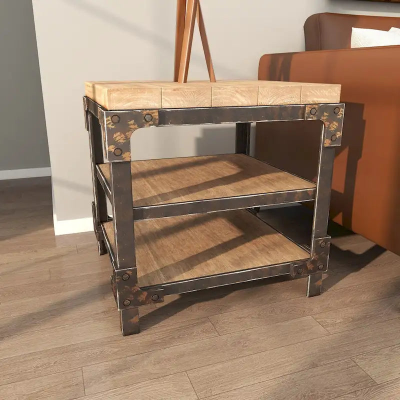 Table d'appoint d'appoint en bois à 2 étagères - Brun - Roche River Decor