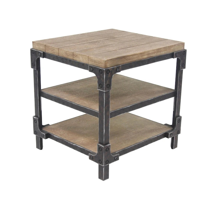 Table d'appoint d'appoint en bois à 2 étagères - Brun - Roche River Decor