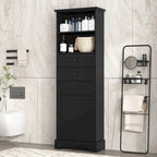 Armoire de rangement haute noire avec 3 tiroirs et étagères réglables pour salle de bain, bureau, pièce d'étude et intérieur